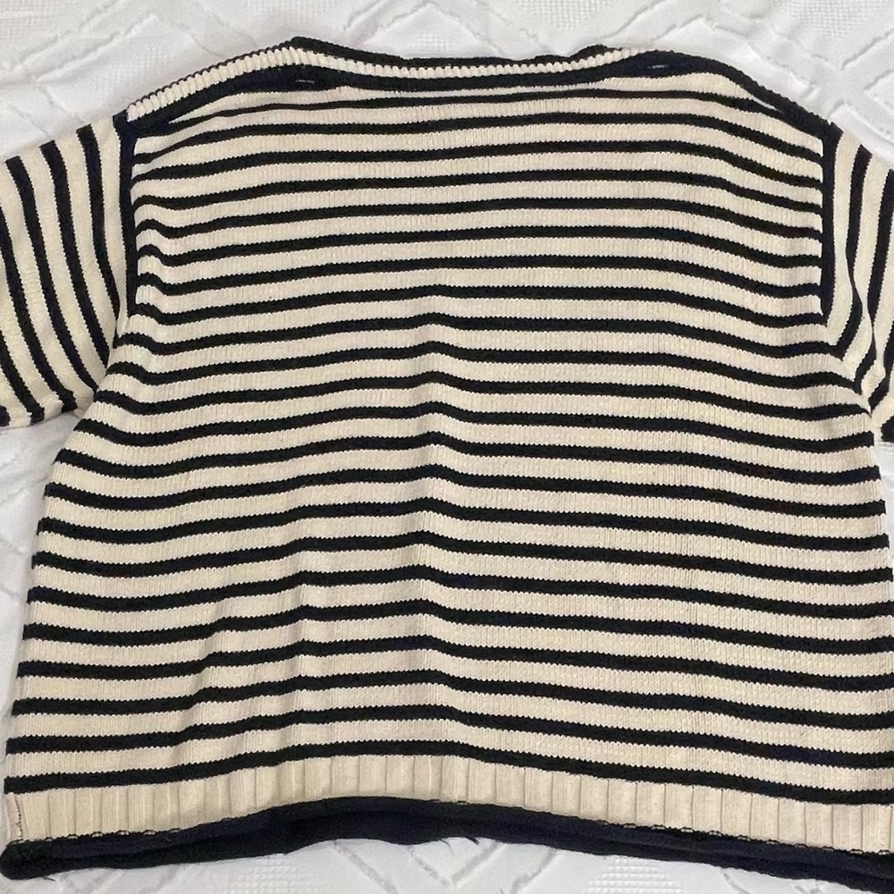 Liz Claiborne Women’s  Nautical Sweater Stripes Blue Ivory Long Sleeves Large - Picture 5 of 9